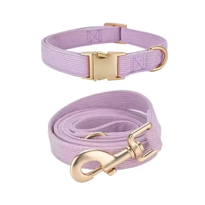 Dog Collar And Lead Top Quality Solid Color Adjustable Dog Collars with Metal Buckle Lead For Large Dogs